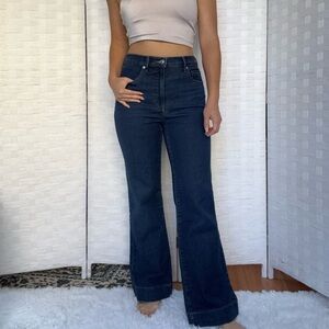 Everlane High Waisted Flare Jeans in Dark Blue